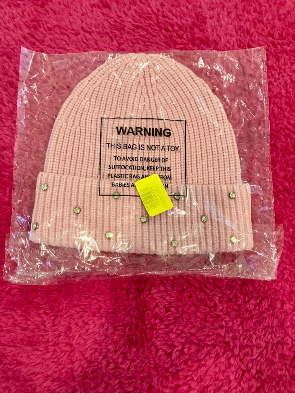 C.C Exclusives Pink Rhinestone Studded Beanie - Picture 2 of 3